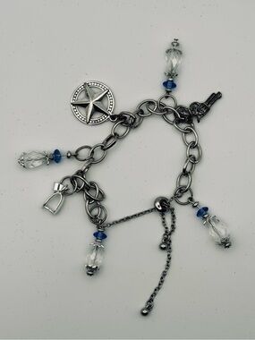 Western Cowgirl Silver Charm Bracelet - Texas Star, Pistol & Stirru